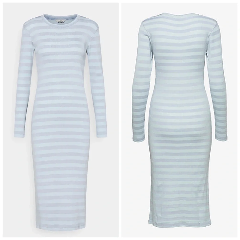 Mads Nørgaard Copenhagen Pale Blue Stripe Long Sleeve Midi Dress - Picture 2 of 11